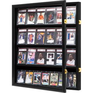 Baseball Card Display Case 24 Graded Sport Card Display Case Wall Mount with Clear View and UV Protection Acrylic Door for Baseball Football Basketball Hockey Trading Card Collection, Black