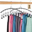HOUSE DAY Legging Organizer for Closet, Metal Yoga Pants Hanger 2 Pack w/10 Clips Holds 20 Leggings, Space Saving Hanger Closet Organizers and Storage, Clips Hanger for Pants, Skirts, Hats, Black