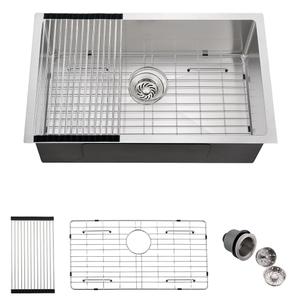 27x17 Undermount Stainless Steel Kitchen Sinks, Dorzom 27x17x9 Inch 16 Gauge Stainless Steel Sink Single Bowl Kitchen Sink Under-mount with Bottom Grid & Rolled Drying Rack