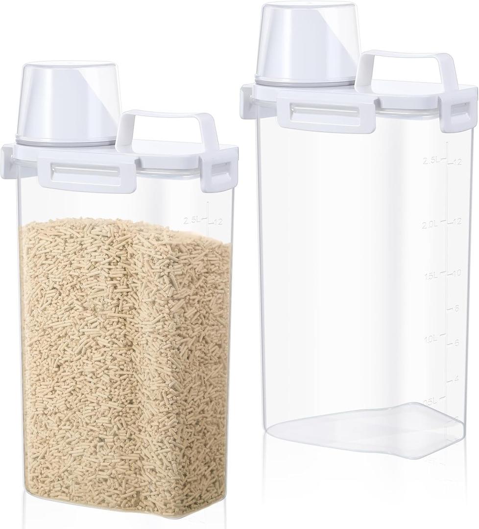 2 Pcs Cat Litter Storage Container with Airtight Lid and Handle Cat Litter Storage Bin with Spout Sealable Heavy Duty