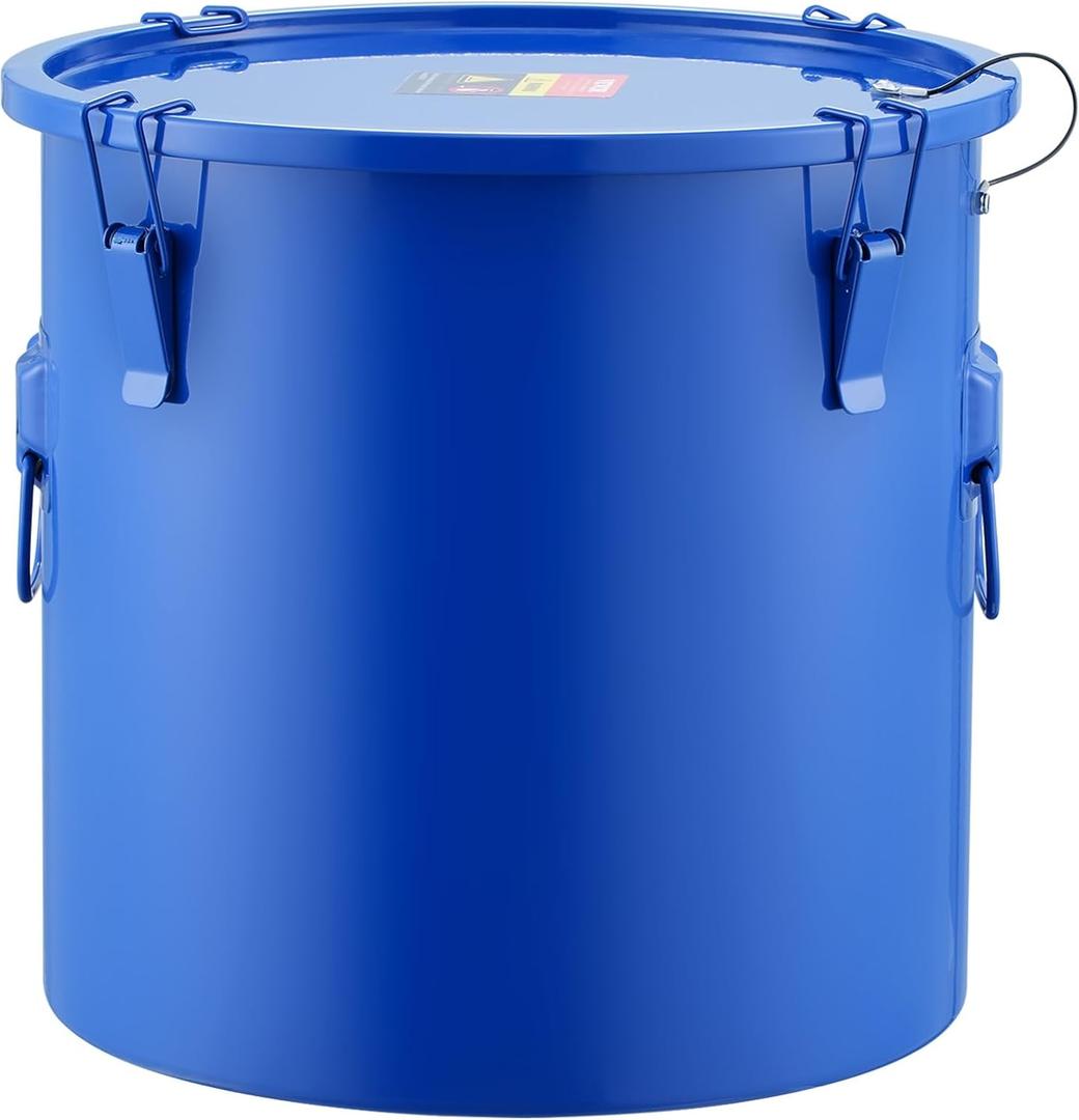 VEVOR Fryer Grease Bucket, 10 Gal Oil Disposal Caddy Carbon Steel Fryer Oil Bucket with Rust-Proof Coating, Oil Transport Container with Lid, Lock Clips, Filter Bag for Hot Cooking Oil Filtering, Blue