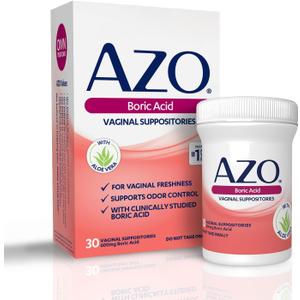 AZO Boric Acid Vaginal Suppositories, Helps Support Odor Control and Intimate Health with Clinically Studied Boric Acid, Non-GMO, 30 Count, Best By 07/2026 AZO Boric Acid Vaginal Suppositories, Helps Support Odor Control and Intimate Health with Clinically Studied Boric Acid, Non-GMO, 30 Count, Best By 07/2026
