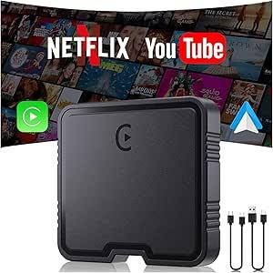 Wireless Carplay Adapter with Netflix YouTube TF Card Plug & Play, Wireless AI Box Car Play Adapter & Android Auto Dongle Easy to Setup, Fits for OEM Wired CarPlay Cars