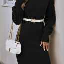 HUUSA Winter Dresses for Women 2025 Fall Puff Long Sleeve Sweaters Loose Mock Neck Outfits Sexy Mini Dress Going Out (Gray, S)