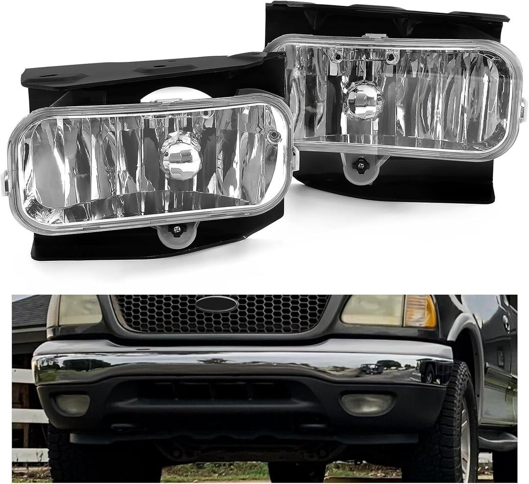 HECASA Fog Light Assembly Compatible with 1999-2004 Ford F-150 F-250 Expedition Heritage Replacement for FO2591105 W/Halogen Bulb Fog Lamps Clear Lens Driver & Passenger Side