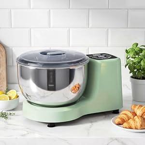 SUNVIVIPRO 5.3 QT Electric Dough Mixer Maker, Fermenting and Kneading Flour Mixer Machine with Stainless Steel Bowl & Time Control, Green Stand Mixer for Baking Bread Cake Pizza & Sourdough