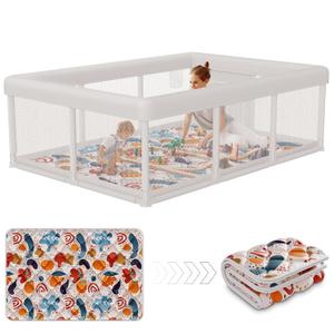 Hiaksedt Baby Playpen 74x50 in PlayPen for Babies and Toddlers, Large Play Yards for Indoor & Outdoor with Zipper Gates, Breathable Mesh with Mat