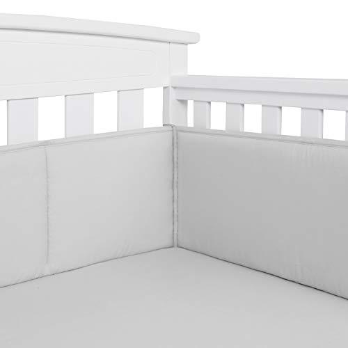 TILLYOU Baby Safe Crib Bumper Pads for Standard Cribs Machine Washable Padded Crib Liner Thick Padding for Nursery Bed 100% Silky Soft Microfiber Polyester Protector de Cuna, 4 Piece/Gray