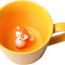 DIHOclub Fox Ceramic Cup Hidden 3D Animal Inside Mug,Cute Cartoon Handmade Figurine Mugs,Holiday and Birthday Gift for Coffee Milk Tea Lovers,12 OZ(Yellow)