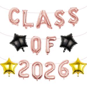 2 x Class of 2026 Graduation Decorations, 16 Inch Rose Gold Foil Balloons Freely Combine 2026, 18 Inch Star Balloons for High School College Grad Gift Ins Photo Party Supplies