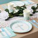 Juvale 144 Baptism Decorations Party Supplies - Blue, Includes Disposable Paper Plates, Napkins, Cups, & Cutlery, For Easter Party, Baptisms, First Communion, Christening & More, Serves 24