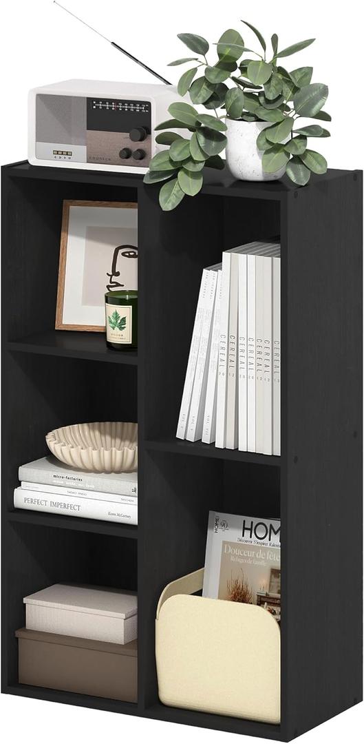 Furinno LUDER Book Shelf, 5-Cube Bookshelf, Reversible Bookcase, 9.4 x 19.5 x 31.5, for Living Room, Bedroom, Home Office, Blackwood