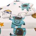 JSD Blue Astronaut Kids Sheet Set Twin Size, 3 Piece Space Rocket Printed Microfiber Bed Sheets Deep Pocket
