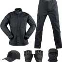 Tactical Suit,Combat Pants and Shirt,Cap Gloves Balaclava Set,Black Camo Uniform Men's Military Airsoft Gear (Medium, Bdu-bk)