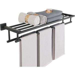 Alise Towel Rack for Bathroom,Large Towel Holder Towel Shelf with Double Towel Bars for Bathroom Lavatory,SUS 304 Stainless Steel Wall Mount Towel Hanger,Matte Black,32 Inch