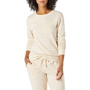 Amazon Essentials Women's Fleece Crewneck Pullover Sweatshirt  (in Plus Size), Beige Zebra Stripe Print, Medium