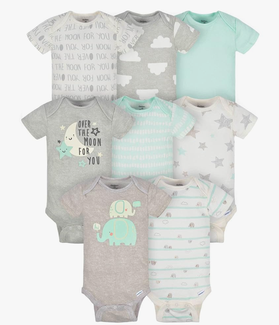 Gerber Baby 8-Pack Short Sleeve Onesie Bodysuits 1 - 0-3m, 7 - 3-6m