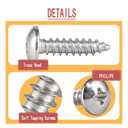 #61 Truss Head Sheet Metal Screws Self Tapping Screws Wood Screws Phillips Drive 304 Stainless Steel, 50PCS