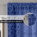 2 x Lecloud Leia Dusty Blue Sheer Valance for Windows 14 Inch Length 2 PCS, Dual Rod Pockets Living Room Bedroom Short Curtains, Jacquard Clip Textured Leaf Window Treatments, 40 W x 14 L