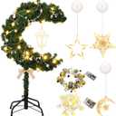 3ft Ramadan Moon Tree: Lighted Crescent Artificial Tree with Star String LED Eid Outdoor Decoration for Eid Ramadan Garden Home Bedroom Party Decor(Green)