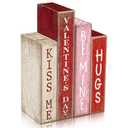 Lineshading 4 Pcs Valentines Day Decoration Wooden Book Valentine's Day Table Decoration Pink Red and White Valentines Tiered Tray Decor Wood Book Sign Farmhouse for Wedding Home Shelf Coffee Table