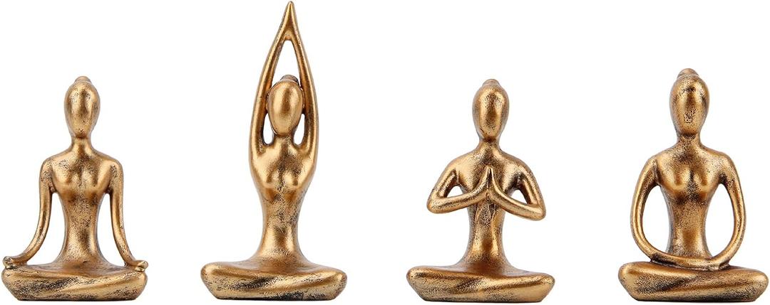 Leekung Yoga Statue Meditation Zen Decor - Yoga Statues for Home Decor,Small Yoga Figurines for Spiritual Room Decorations,Set of 4 Yoga Pose Statue Shelf Decor Accents Gold Color