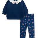 Little Me Clothes for Baby Girls' Navy 2-Piece Sweatshirt Set, Blue, 18 Months