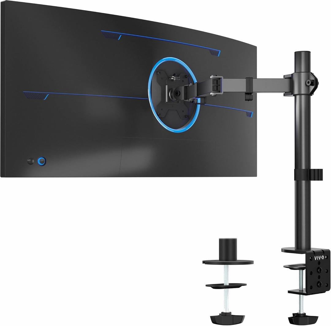 VIVO Single 13 to 38 inch Ultrawide Monitor Arm Desk Mount, Regular Screens up to 32 inches, 22 lbs capacity, Fully Adjustable Stand with C-Clamp and Grommet Base, Black, STAND-V001 (16" Tall)
