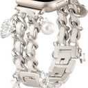 Stylish Metal Band Compatible with Apple Watch Bands for Women 40mm 38mm 41mm 44mm 42mm 45mm 46mm,Pretty Chain Strap with Apple Watch Accessories Charms for iWatch Series 11 10 9 8 7 6 5 4 3 2 1 SE (Silver Band/Key)