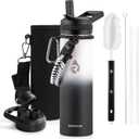 Insulated Water Bottle 20 oz, Triple Wall Vacuum Stainless Steel (Cold for 48 Hrs), Leak Proof & Non-BPA, Kids Water Bottle Jug for School with Straw Spout Lids, Ombre: White/Black