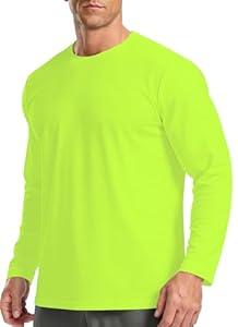 Mens Long Sleeve Shirts Moisture Wicking UPF 50+ Quick Dry Athletic T-Shirts for Fishing Hiking Rash Guard (Small, Yellow)