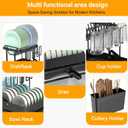 Expandable Dish Drying Rack, Rust-Proof Metal Dish Racks for Kitchen Counter with 360° Swivel Drain Spout, Space-Saving Dish Drainer with Utensil Holder for Small Apartment & Home Organization, Black