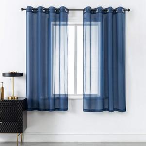 DUALIFE Navy Blue Sheer Curtains 63 Inch Length for Bedroom Dark Blue Sheer Curtains Panels with Grommet Sheer Voile Superior Drapes for Living Room 52 x 63 Inch Length 2 Panels Indigo Blue