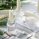 Clear Candlestick Holders 12PCS Ribbed Glass Taper Candle Holders for Tealight Stick Candles Table Centerpieces Thanksgiving Christmas Indoor and Outdoor Decorations