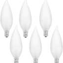 Candelabra Flame Tip Frosted, Frosted Flame Tip Chandelier Light Bulb, CA10 60W E12 Base, Decorative Incandescent Light Bulbs 120V for Chandeliers, Ceiling Fan Lights, Wall Sconces, Dimmable (Pack of 6)
