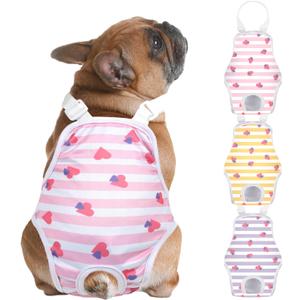 3 Pack Washable Female Dog Diaper Onesie Sanitary Pantie with Adjustable Suspender, Reusable Fixed Doggie Diapers, Super Absorbent Leakproof for Small Medium Large Dog in Heat Cycle L