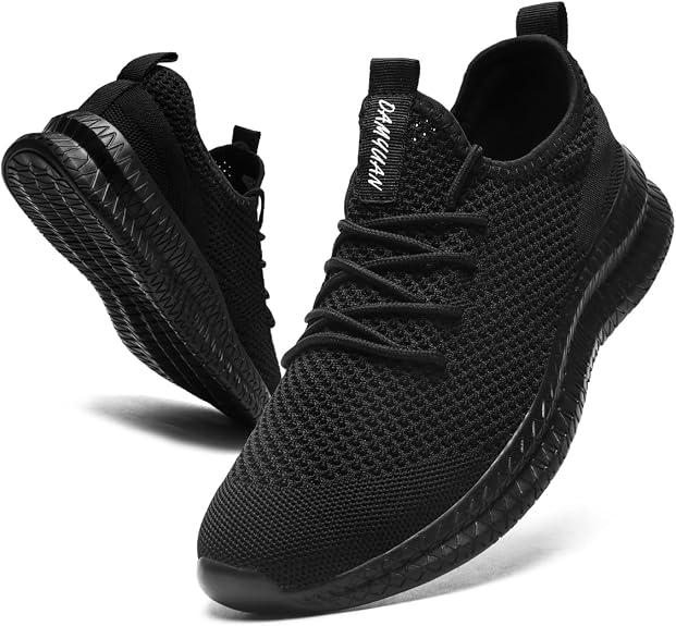 Womens Walking Tennis Shoes Non-Slip Lightweight Running Sneakers, 44, Black