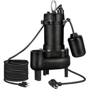 110V 1HP 5220GPH Cast Iron Sewage/Effluent Pump with Ajustable Automatic Float Switch, Sump Pump Submersible for Basement Septic Residential-Sewage, 2" NPT Discharge, ETL Listed