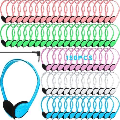 Tellegloww 150 Pcs Classroom Headphones Bulk Class Set Adjustable Wired School Wholesale Headphones Bulk Students on Ear Earphones with 3.5mm Jack for Children Gift, Teacher Supplies(Light Color)