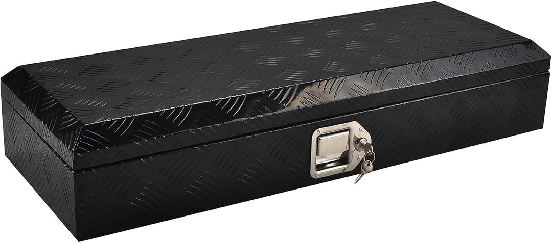 34.5 Inch Aluminum Truck Bed Tool Box Truck Car Outdoor Trailer Pickup Underbody Toolbox,RV Storage OrganizerTrailer Storage W/Lock&Keys,5 Bar Tread,Black(34.5"X13"X6.5")