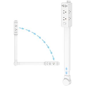 Olcorife Outlet Extender Stick, Power Strip with 6 Outlets & 4 USB Ports, Extends 22"-34", Rotates 180(90 per Side), Home Dorm Essential for Nightstand, Couch and Desk