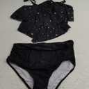 Womens Tankini Swimsuits Ruffled Tank Top Tummy Control Floral Modest Swimwear High Waisted Bikini (Large, Black Star)