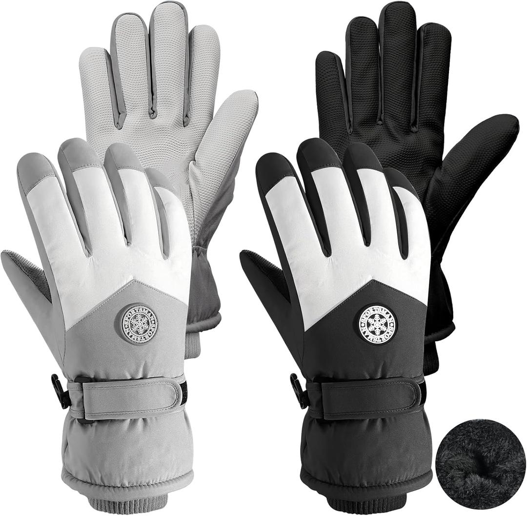 2 Pairs Winter Ski Snow Gloves Men Women Waterproof Touchscreen Snowboarding Gloves Warm Winter Snowmobile Glove