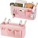 Loghot Bedside Caddy/Bedside Storage Bag Hanging Organizer for Bunk and Hospital Beds,Dorm Rooms Bed Rails,Can be Placed Glasses,Books,Mobile Phones,Keys (2pc Pink)