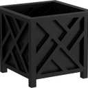Lattice Design Outdoor Planter Box - 14.75 Square 13 Tall Black Plant Pot - Decorative Plant Pots for Front Porch Decor - Flower Pots Outdoor Planters for Porch Patio or Garden Decor by Pure Garden