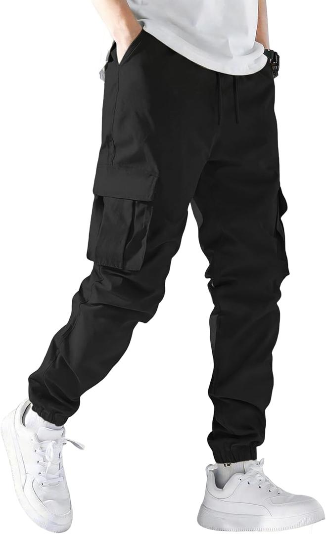 Mens Cargo Joggers Stretch Casual Sweatpants Elastic Waist Drawstring Tapered Pants for Men Hiking Pants with 5 Pockets XL