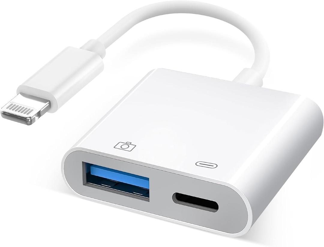 [Apple MFi Certified] Lightning to USB Camera Adapter with Charging Port, Portable USB3.0 Female OTG Cable for iPad to Connect Card Reader USB Flash Drive, Compatible for iPhone iPad