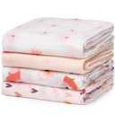 Momcozy Muslin Swaddle Blankets, 4-Pack Breathable and Skin-Friendly Receiving Blankets, Swaddle Blanket Shower Gifts & Baby Girl Newborn Essentials, Large 47"x47", Blooming Hearts