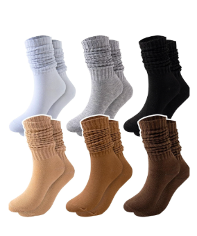 ZFiSt Slouch Socks for Women,6 Pairs Long Scrunch Knee High Socks, Cozy Slouchy Boot Sock Leg Warmers, Size 6-11in