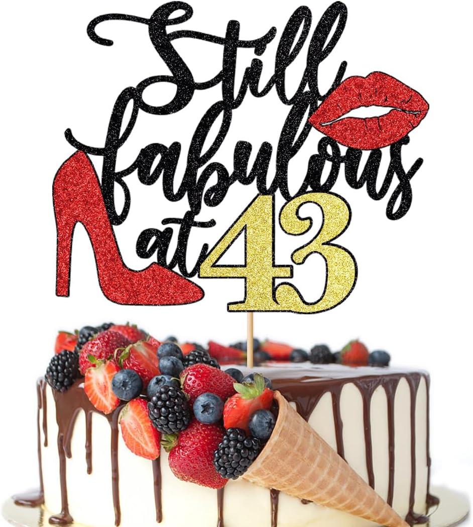 Still Fabulous at 43 Cake Topper,Happy 43rd Birthday Queen High heels Big Red lips Cake Topper,Women 43rd Birthday Party Cake Decorations